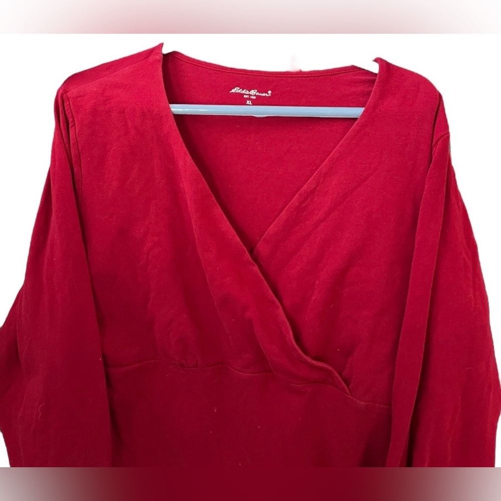 Eddie Bauer Red Faux Wrap Long Sleeve Top XL V-Neck Soft Knit - Picture 3 of 6